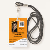 CUSTOM Mitarbeiter-ID-Karte bearbeitet orange weiß Ausweis (Vorderseite mit Schlüsselband)
