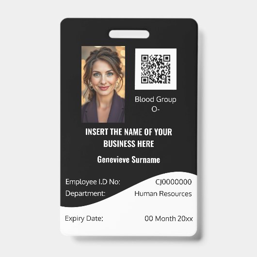 CUSTOM Mitarbeiter-ID-Karte bearbeitet Schwarz-wei Ausweis (Vorderseite)