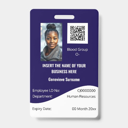 CUSTOM Mitarbeiter-ID-Karte editierbar blau Ausweis (Vorderseite)