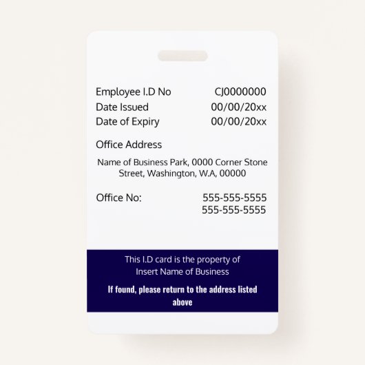 CUSTOM Mitarbeiter-ID-Karte editierbar blau Ausweis (Rückseite)