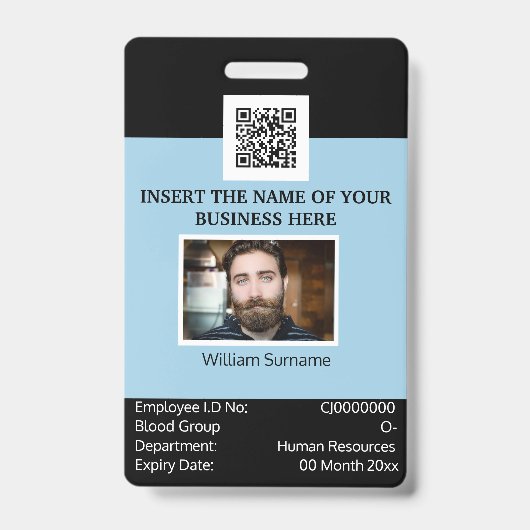 CUSTOM Mitarbeiter-ID-Kartenvorlage dualseitig bla Ausweis (Vorderseite)