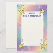 Custom Mitzvah Note Rainbow Confetti Stars Briefpapier (Vorne/Hinten)