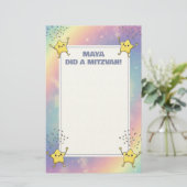 Custom Mitzvah Note Rainbow Confetti Stars Briefpapier (Stehend Vorderseite)