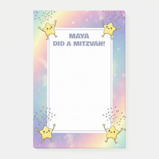 Custom Mitzvah Notes Rainbow Confetti Stars Post-it Klebezettel (Vorderseite)