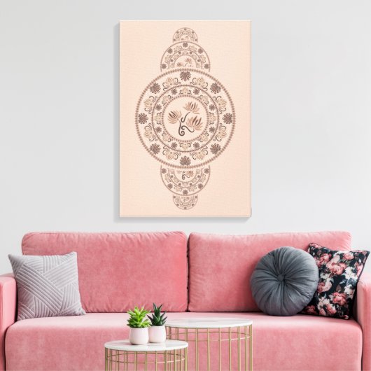 Custom Mocha Rokoko Lotus Ornamental Mandala Leinwanddruck (Insitu (Wohnzimmer))