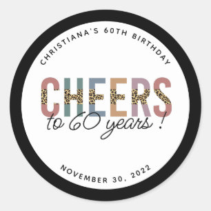 Custom Modern 60. Geburtstagsparty Leopard Print Runder Aufkleber