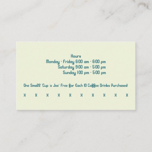 Custom Modern Angesagt Style Coffee Shop & Punch Visitenkarte (Rückseite)