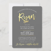 CUSTOM modern Bar Mitzvah for RYAN gray faux gold Einladung (Vorderseite)