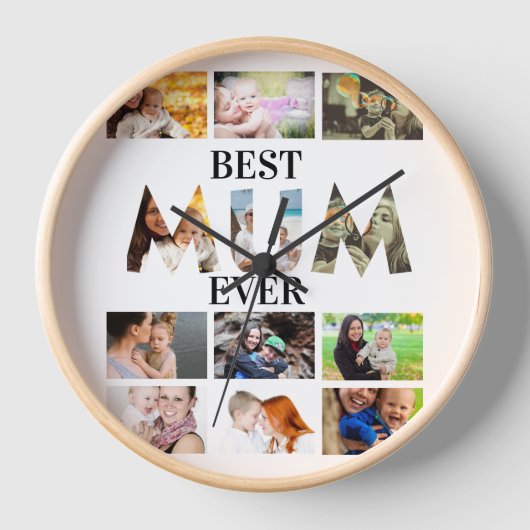 Custom Modern Best Mum Ever 12 Foto Collage Uhr (Vorderseite)