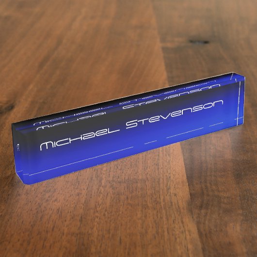 Custom Modern Black Blue Business Namensplakette (Seite)