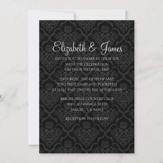 Custom Modern Black Damask Wedding Einladungen (Vorderseite)