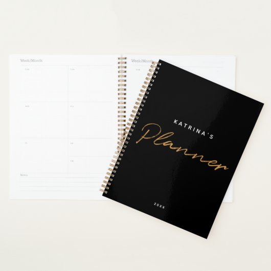Custom Modern Black Gold Minimalistisch Script Mon Planer (Anzeige)