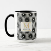 Custom Modern Black Leather Name Initial Tasse (Links)