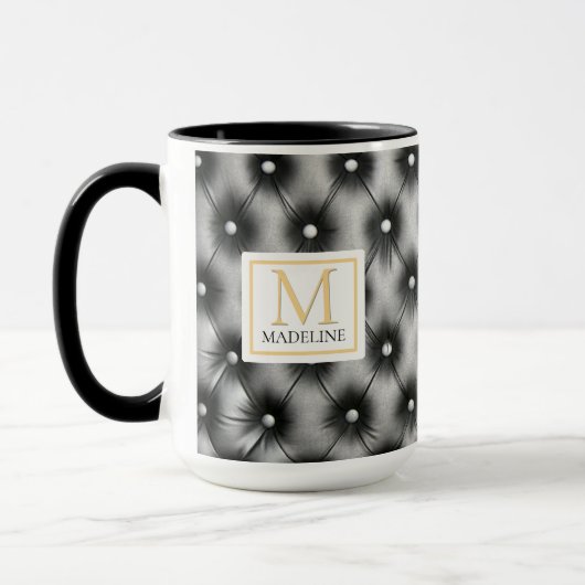 Custom Modern Black Leather Name Initial Tasse (Links)
