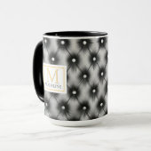 Custom Modern Black Leather Name Initial Tasse (Vorderseite Links)