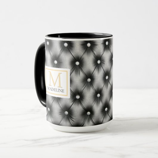 Custom Modern Black Leather Name Initial Tasse (Vorderseite Links)