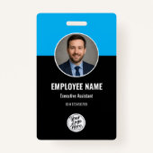 Custom Modern Blue Black Photo Employee ID Badge Ausweis (Vorderseite)