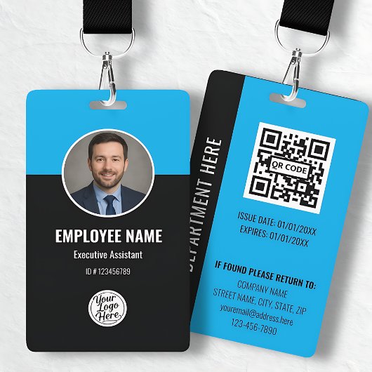 Custom Modern Blue Black Photo Employee ID Badge Ausweis