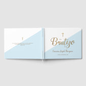 Custom Modern Blue gold Cross Baby Bautizo Gästebuch (Voll)