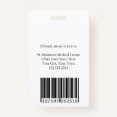 Custom Modern Blue Hospital Mitarbeiter Medical ID Ausweis (Rückseite)