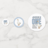 Custom Modern Blue One Albern Gänse Erster Geburts Konfetti (Rückseiten)