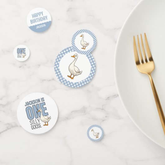 Custom Modern Blue One Albern Gänse Erster Geburts Konfetti (Gruppe)