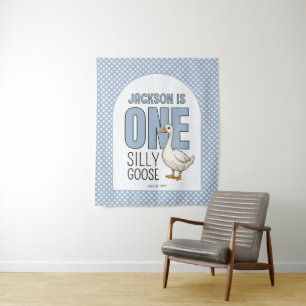 Custom Modern Blue One Albern Gänse Erster Geburts Wandteppich