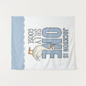 Custom Modern Blue One Albern Gänse Erster Geburts Wandteppich (Vorderseite (Horizontal))