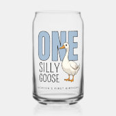 Custom Modern Blue One Silly Goose First Birthday Dosenglas (Vorderseite)