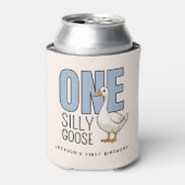 Custom Modern Blue One Silly Goose First Birthday Dosenkühler (Kanne Vorderseite)