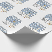 Custom Modern Blue One Silly Goose First Birthday Geschenkpapier (Ecke)