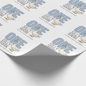 Custom Modern Blue One Silly Goose First Birthday Geschenkpapier (Ecke)