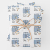 Custom Modern Blue One Silly Goose First Birthday Geschenkpapier Set (Beispiel)