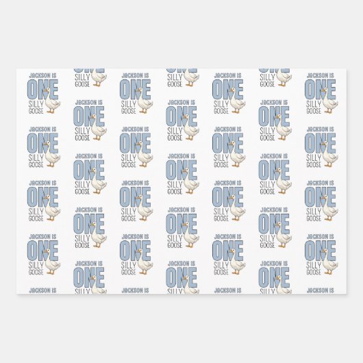 Custom Modern Blue One Silly Goose First Birthday Geschenkpapier Set (Vorderseite)