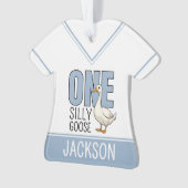 Custom Modern Blue One Silly Goose First Birthday Ornament (Vorderseite)