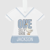 Custom Modern Blue One Silly Goose First Birthday Ornament (Rückseite)