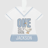 Custom Modern Blue One Silly Goose First Birthday Ornament (Vorderseite)