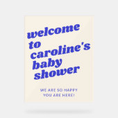 Custom Modern Blue Retro Baby Shower Welcome Acrylschild (Vorderseite)