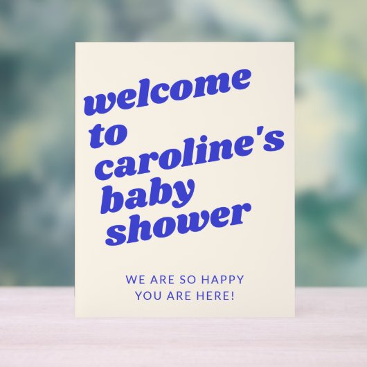 Custom Modern Blue Retro Baby Shower Welcome Acrylschild (Neutral)