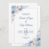 Custom Modern Blue Wedding Invitation Einladung (Vorne/Hinten)