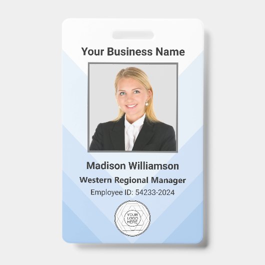 Custom Modern Blue White Business Employee Foto Ausweis (Front)