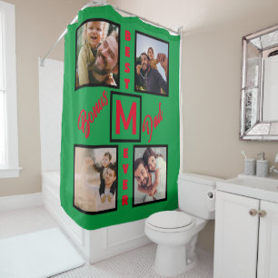 Custom Modern Bonus Vater Stepdad 4 Foto Collage Duschvorhang