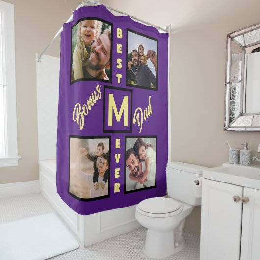 Custom Modern Bonus Vater Stepdad 4 Foto Collage Duschvorhang (Beispiel)