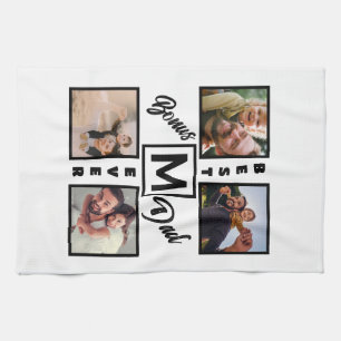 Custom Modern Bonus Vater Stepdad 4 Foto Collage Geschirrtuch