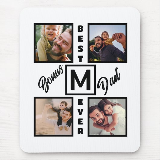 Custom Modern Bonus Vater Stepdad 4 Foto Collage Mousepad (Vorne)