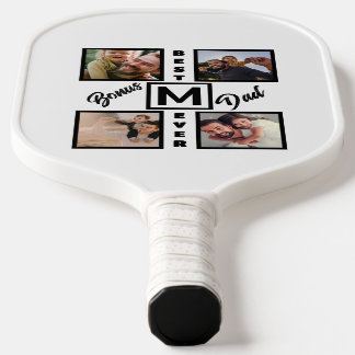Custom Modern Bonus Vater Stepdad 4 Foto Collage Pickleball Schläger