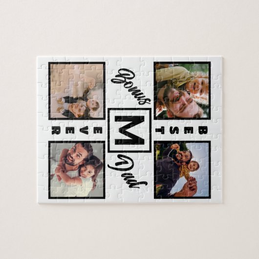 Custom Modern Bonus Vater Stepdad 4 Foto Collage Puzzle (Horizontal)