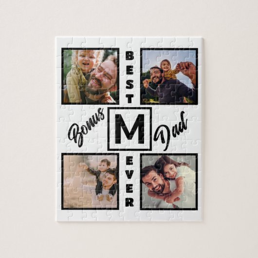 Custom Modern Bonus Vater Stepdad 4 Foto Collage Puzzle (Vertikal)