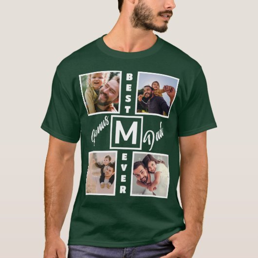 Custom Modern Bonus Vater Stepdad 4 Foto Collage T-Shirt (Vorderseite)