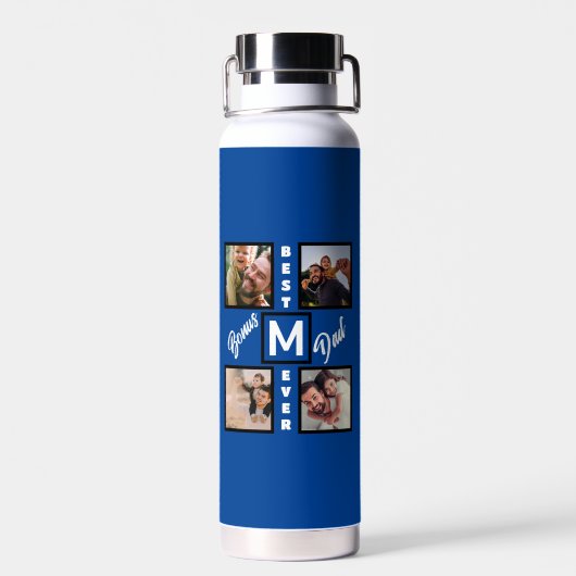 Custom Modern Bonus Vater Stepdad 4 Foto Collage Trinkflasche (Rückseite)